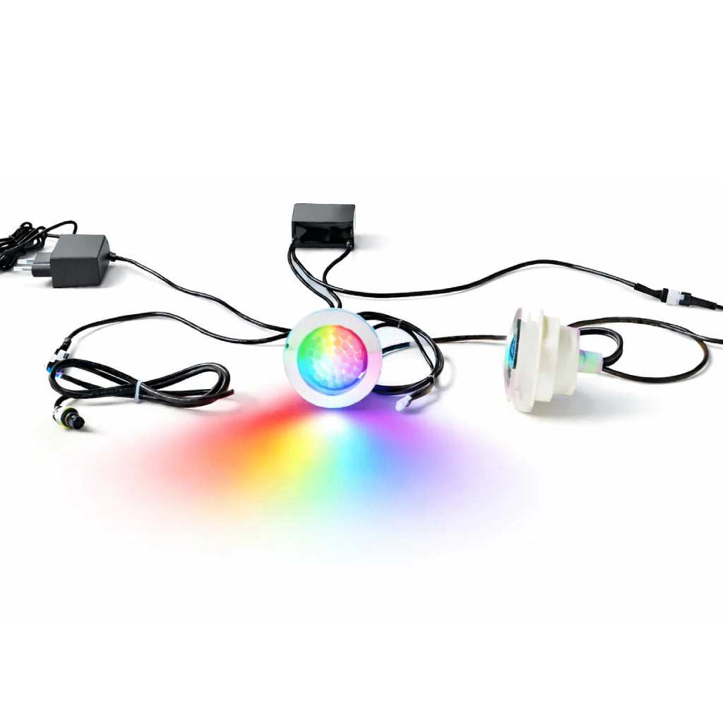 RGB-LED-Farblicht-Komplettset mit Einbauspots, LED-Steuerbox und Netzteil