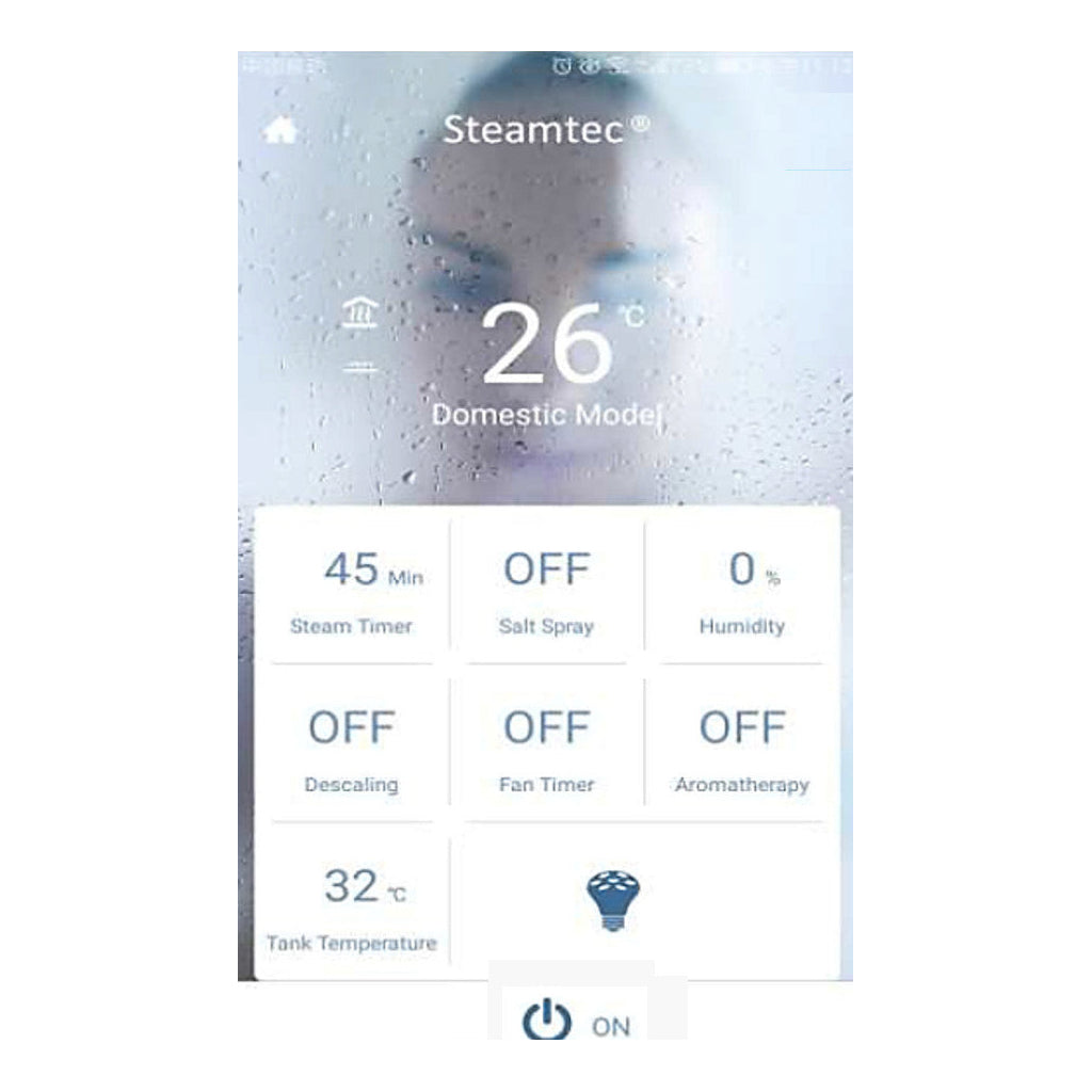 TOLO App auf dem Smartphone: Dampfbad-Steuerung mit Temperatur, Laufzeit, Salzvernebler, Abluft und Aroma