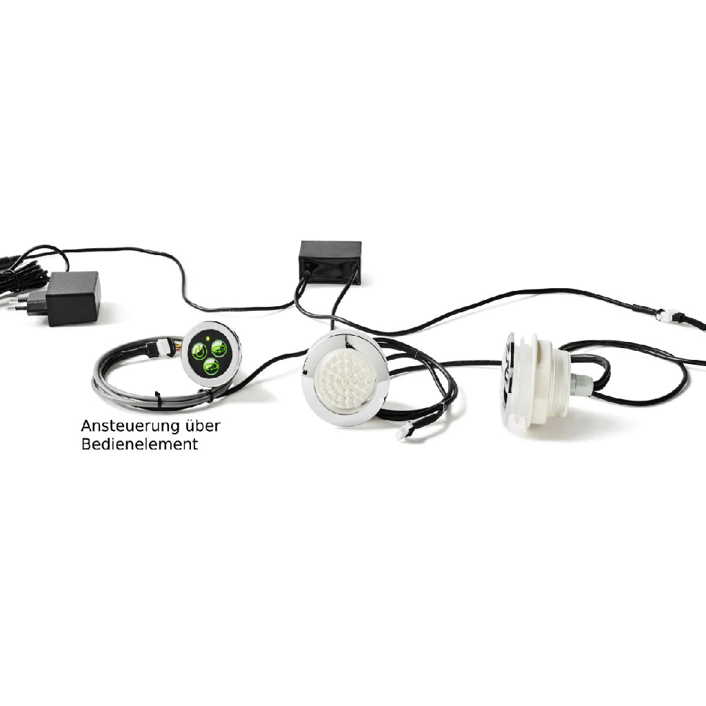 LED-Farblichtset mit eigenem Bedienelement: Einbauspots, Steuerbox und Netzteil